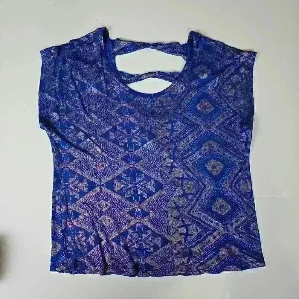 Daytrip Blue Print Top Medium Aztec Print
